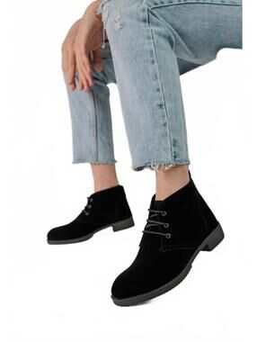 Black Suede Ankle Boots for Women, Size - 8